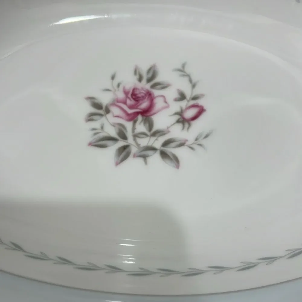 Regency Japan Oval Serving Bowl White Blue Pink Rose Silver 10 1/2 X 7 3/4 In
